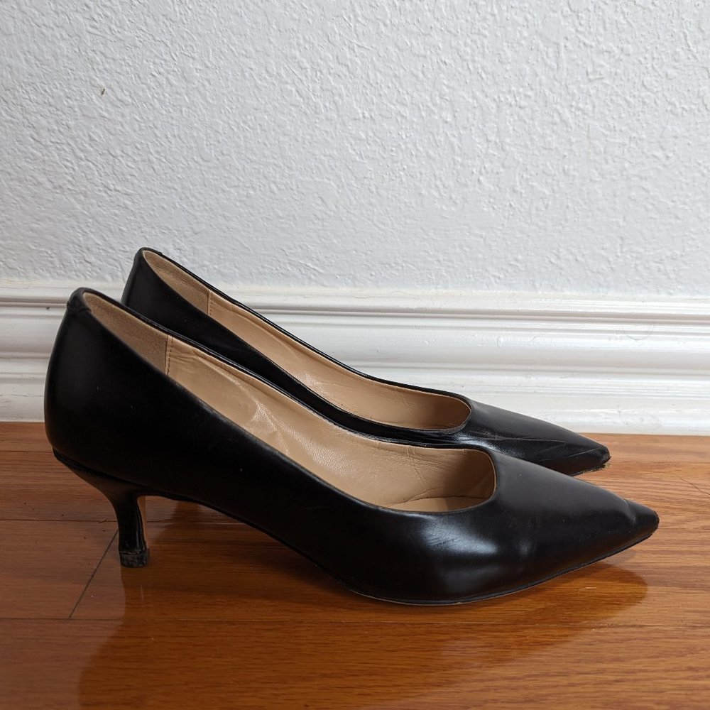 black stiletto heels, 1.5 in leather pumps